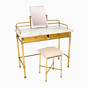 Vintage French Marble and Brass Dressing Table & Stool attributed to Georges Raimbaud, 1960, Set of 2