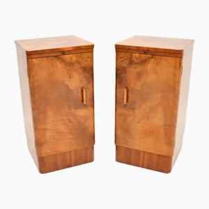 Art Deco Burr Walnut Bedside Cabinets, 1930s, Set of 2