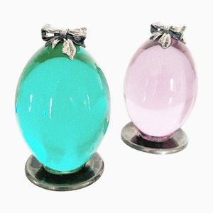 Huevos vintage de cristal de Murano, años 80. Juego de 2