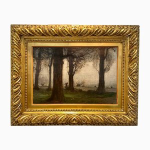 Vittorio Cavalleri, árboles, 1900, óleo sobre tabla, enmarcado