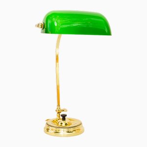Lámpara de mesa Banker giratoria Art Déco de vidrio verde, Viena, años 20