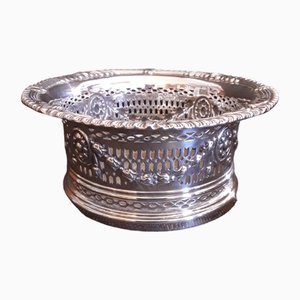 Antique Bottle Coaster in Openwork Silver-Plated Metal with Turned Maple Base from WMF, 1900s