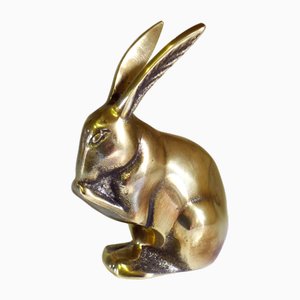 Statuetta coniglio piccolo in ottone dorato, anni '70