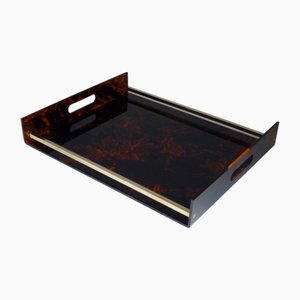 Large Serving Tray in Tortoiseshell Resin and Brass, 1970