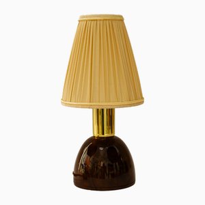 Nut Wood Table Lamp with Fabric Shade by Rupert Nikoll, Vienna, 1950s