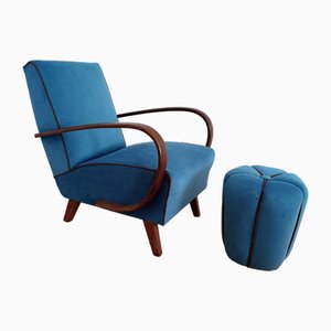 Armchair and Stool by Jindřich Halabala for Up Závody, 1940, Set of 2