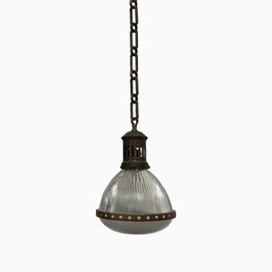 Lampada da soffitto vintage industriale in vetro prismatico a forma di goccia, Francia