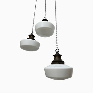 Vintage Church Satin Opaline Milk Glass Pendant Lamps, 1920s