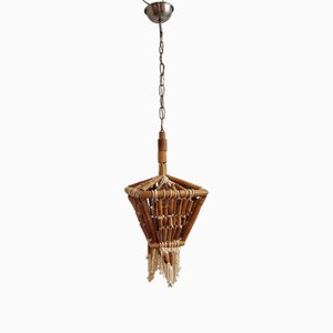 Bamboo and Macramé Ceiling Lamp, Spain, 1980s