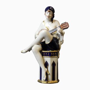 Art Deco Mandolin Player in Porcelain from Royal Dux, 1930s