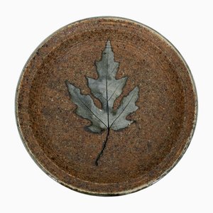 Studio Ceramic Plate with Oak Leaf by Ingrid Tönnishoff, Germany, 1978