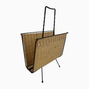 Mid-Century Modern Newspaper Rack with Wickerwork, Germany, 1950s