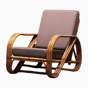 Vintage Rattan & Bamboo Lounge Chair in the style of Paul Frankl, 1970s