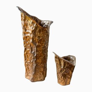 Brutalist Copper Vases by Angelo Bragalini, 1960s, Set of 2