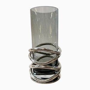 Modernist Silver-Plated and Smoked Glass Vase from Christofle, 1990s