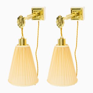 Art Deco Adjustable Wall Lamps with Fabric Shades, Vienna, 1920s, Set of 2