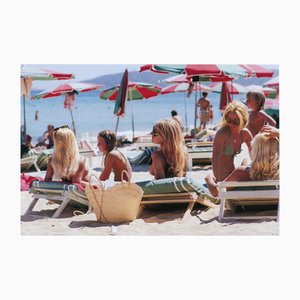 Slim Aarons, Saint Tropez Beach, Limited Edition Estate Stamped Photographic Print, 2000s