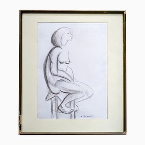 Nicolas Poliakoff, Desnudo cubista, Carbón sobre papel, años 50