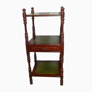 Small English Style Standing Shelf with Drawer in Green Leather