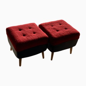 Tabourets ou Ottomanes Mid-Century Rouge et Noir, 1950s, Set de 2