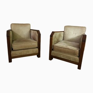 Art Deco Walnut Armchairs, Set of 2