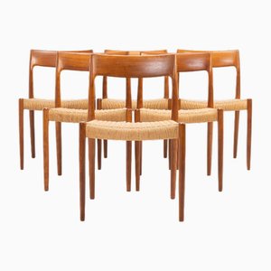 Model 77 Dining Chairs in Teak and Papercord by Niels Otto Møller for J.L. Møllers, 1960s, Set of 6