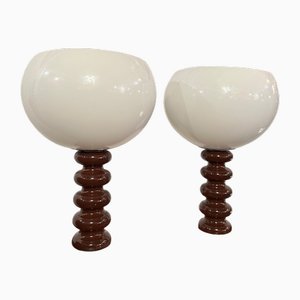 Lámparas de mesa Bud italianas con bases cilíndricas de cerámica de Guzzini, 1968. Juego de 2