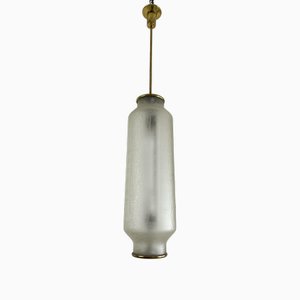 Lampada da soffitto Mid-Century cilindrica in vetro e ottone attribuita ad Angelo Lelli per Arredoluce, anni '50
