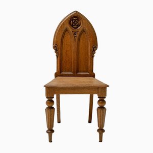 Oak Gothic Revival Hand-Carved Side Chair, 1930s