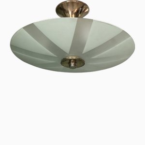 Swedish Ceiling Fixture in Glass and Brass, 1930s