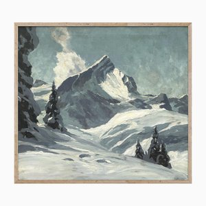 Georg Grauvogl, Neige sur les sommets, 20e siècle, huile sur toile