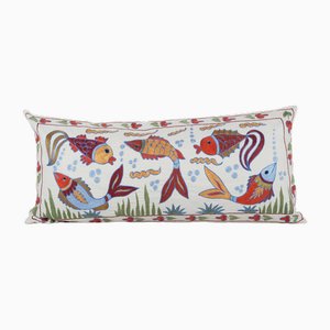 Uzbek Long Colorful Animal Pictorial Suzani Bedding Cushion Cover with Animal Motif, 2010s