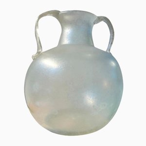 Grand Vase Amphore Blanc en Verre de Murano Scavo attribué à Cenedese, 1960s