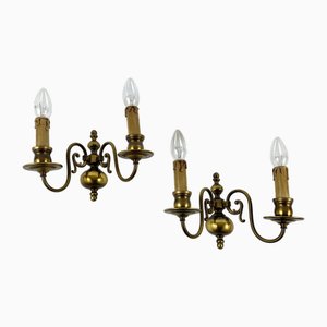 Double Arm Brass Wall Sconces, Belgium, 1970s, Set of 2