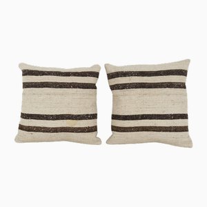 Vintage Striped Organic Hemp Kilim Pillow Covers, 2010s, Set of 2