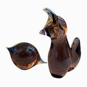 Modernist Purple Murano Glass Figure of a Cat and Mouse, 1980s, Set of 2