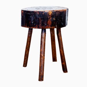 Rustic Brutalist Stool in Sold Oak, 1950s