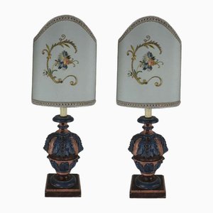 Living Room Lamps with Antique Embroidery, 1970s, Set of 2