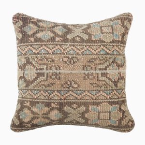 Turkish Square Faded Tan and Brown Yastik Rug Pillow Cover