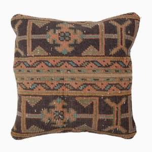 Turkish Brown and Tan Pastel Yastik Oushak Rug Cushion Cover