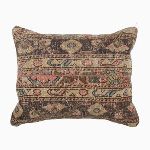 Funda de cojín para alfombra Oushak marrón turca vintage hecha a mano