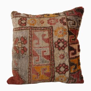 Fodera per cuscino Oushak in lana intrecciata marrone e rossa turca