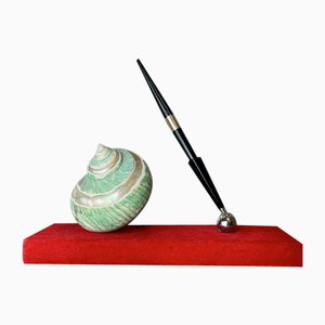 French Sea Shell-Shaped Presence Table Lamp and Desk Pen, 1950s, Set of 2