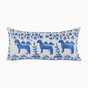 Blue Uzbek Suzani Cushion Cover with Camel Motifs