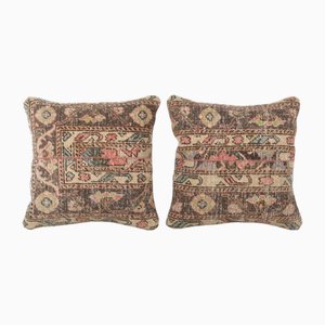 Vintage Anatolian Oushak Rug Cushion Covers, Set of 2