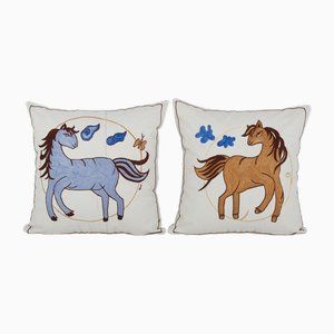 Square Animal Tashkent Suzani Cushion Covers, Set of 2