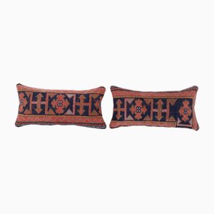 Federe per cuscino lombari Oushak vintage in lana rosso mattone, set di 2
