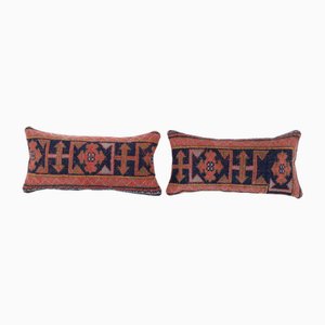 Vintage Traditional Oushak Lumbar Cushion Covers in Brick Red Wool, Set of 2