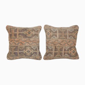 Housses de Coussin Oushak Tribal Tan et Marron, Set de 2