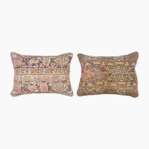 Turkish Faded Pastel Wool Tribal Lumbar Cushion Covers, Set of 2